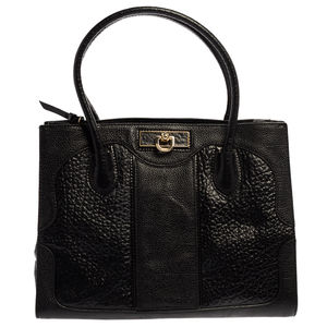 DKNY Black Textured Leather Middle Zip Tote